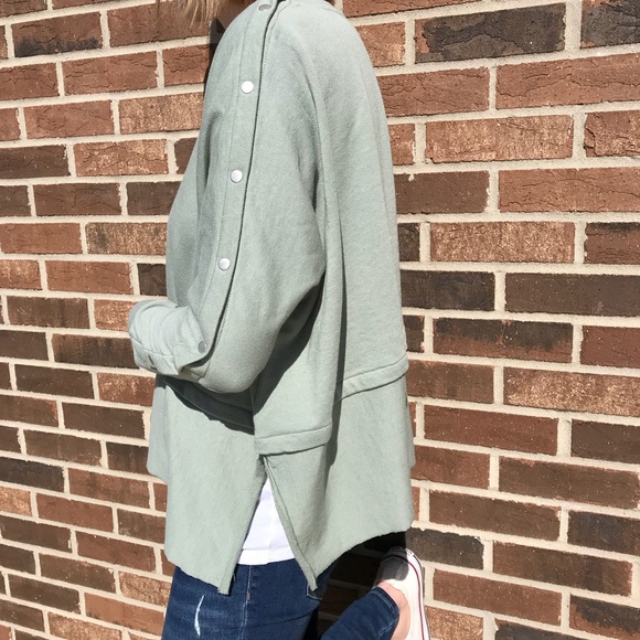 Sage Drop Shoulder Sweater w/Snap Sleeve S-XL - Picture 8 of 8